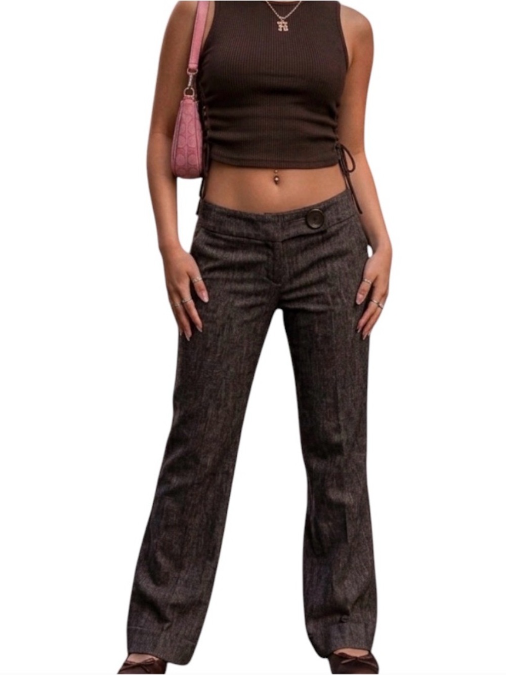 Vtg Y2k Bebe heathered brown low rise flare pants size S